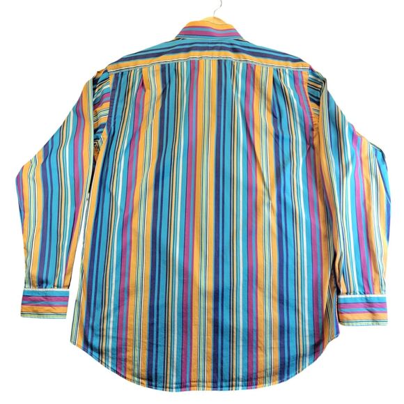 VTG 90s Polo Ralph Lauren Striped Colorblock Long Sleeve Button Shirt Mens Large - Picture 3 of 7